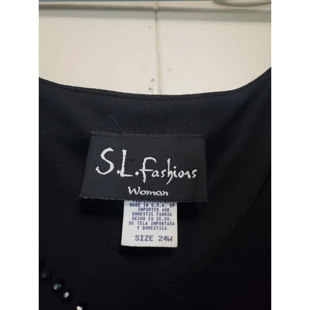 VTG S.L. Fashions Womens Plus 24W Midi Dress Black Beaded Popover Georgette NWT - Picture 5 of 7